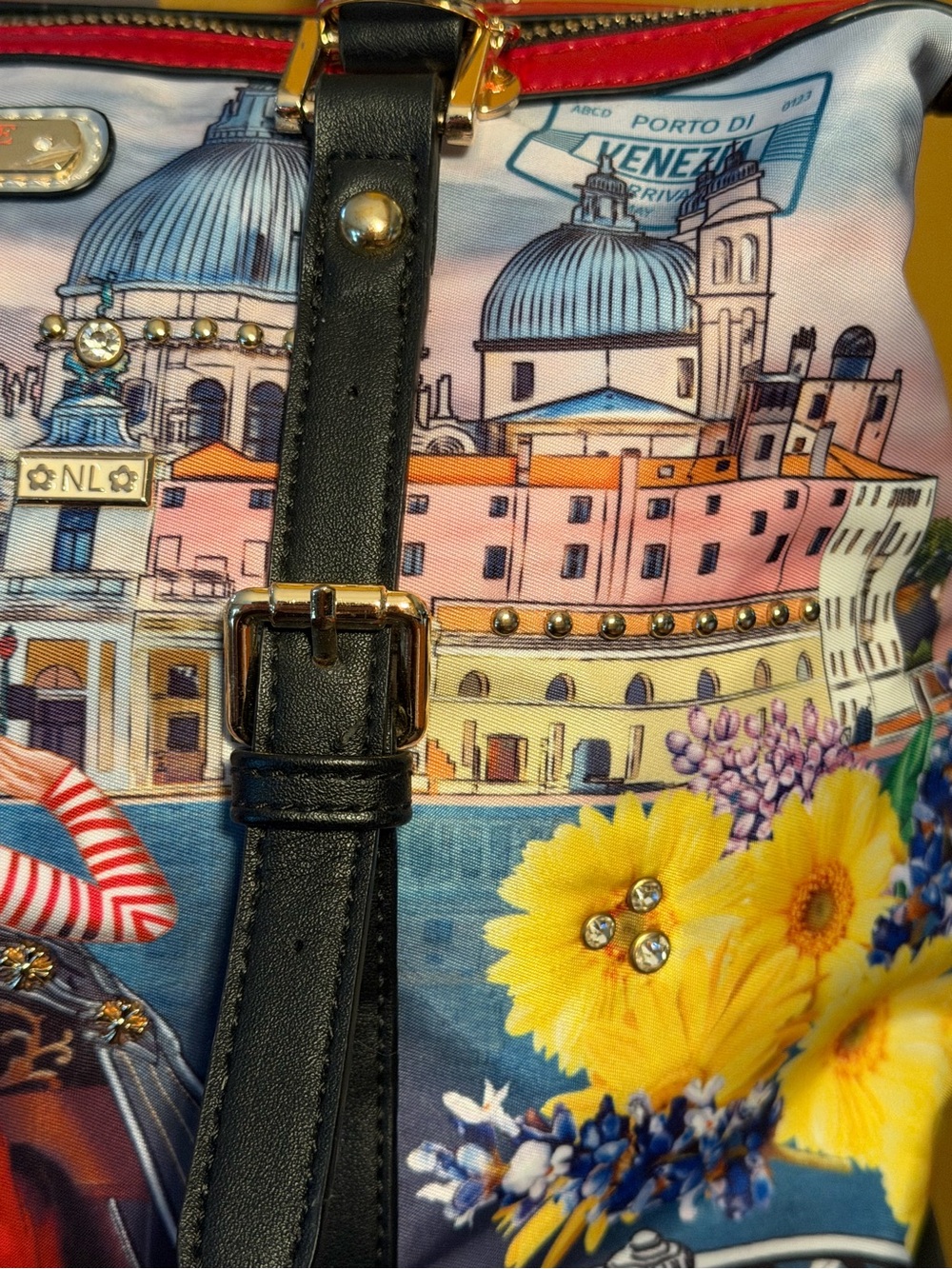 Nicole Lee USA EUC Italy Theme Printed Canvas Satchel Crossbody Bag Tote (P247) - Picture 9 of 12